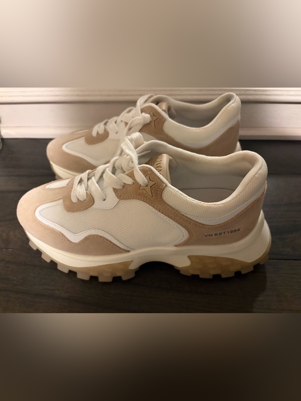 Vintage Havana Cream and White Women's Chunky Low-Top Sneakers